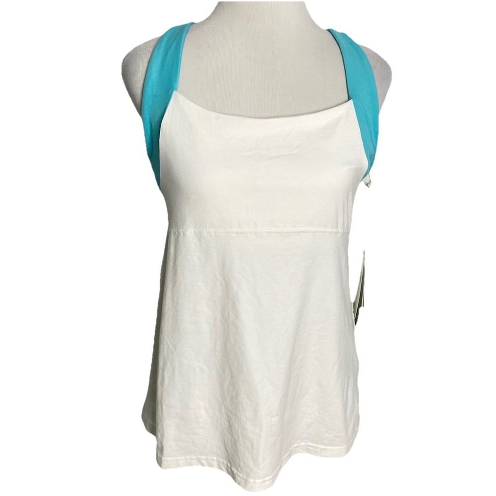Cariloha Bamboo Fit Racer Tank‎ Sun Top White Blue NWT Large